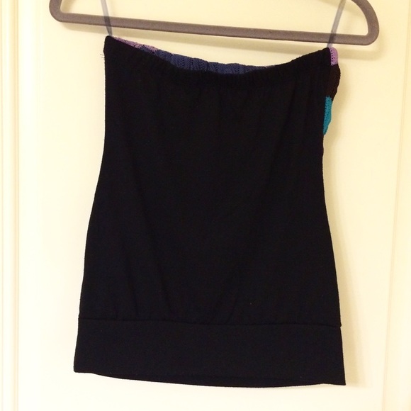 Purple Teal Black Sweater Knit Front Tube Top - Picture 3 of 9